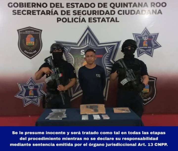Éxito Policial en Cancún: Arresto de Sospechoso con Arma de Fuego y Cuchillo