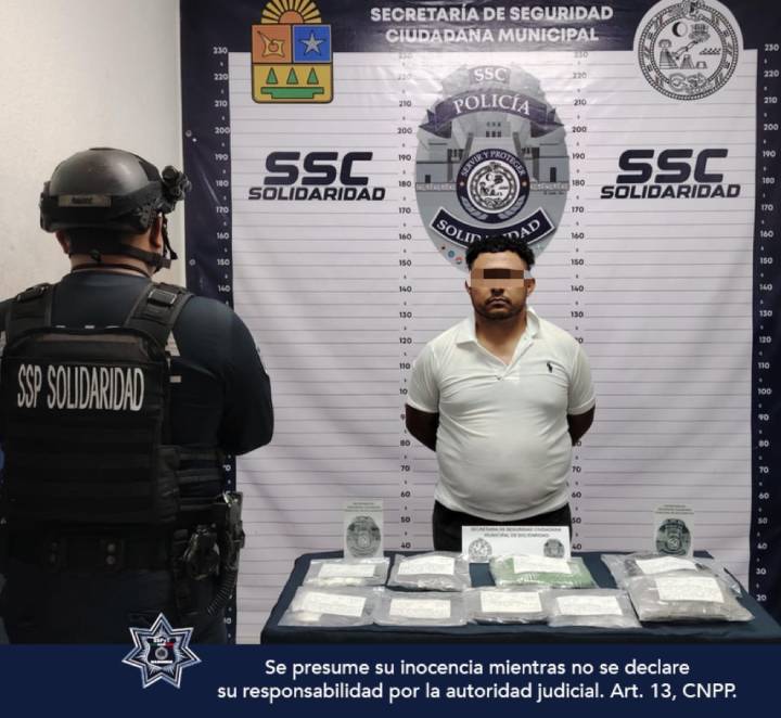 Arrestan a mototaxista con importante cantidad de sustancias ilícitas en Villas del Sol, Playa del Carmen