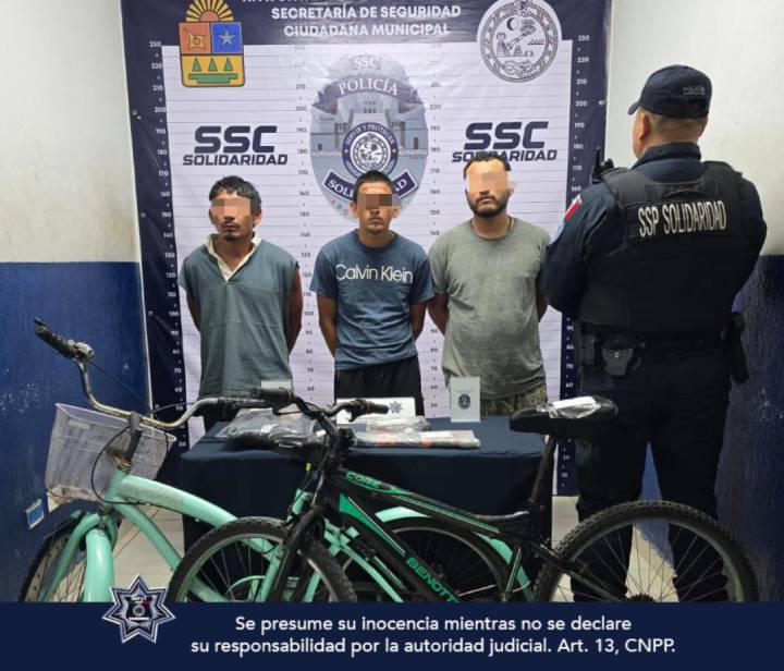 Atrapan a Tres Presuntos Ladrones de Bicicletas en Playa del Carmen