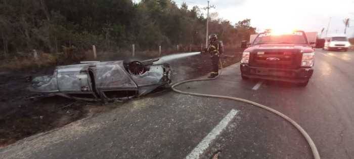 Incendio y Lesionados tras Accidente en Felipe Carrillo Puerto