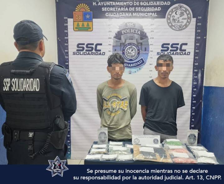 Detención de dos personas con drogas y arma de fuego en Playa del Carmen