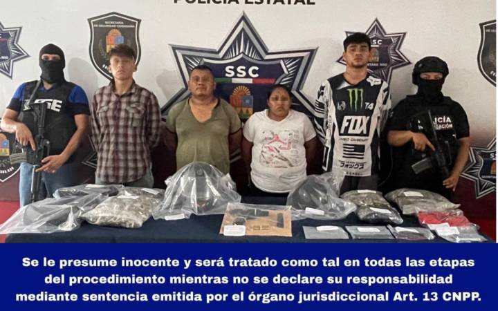 Detienen a cuatro narcomenudistas en Cancún y aseguran más de 300 dosis y un arma