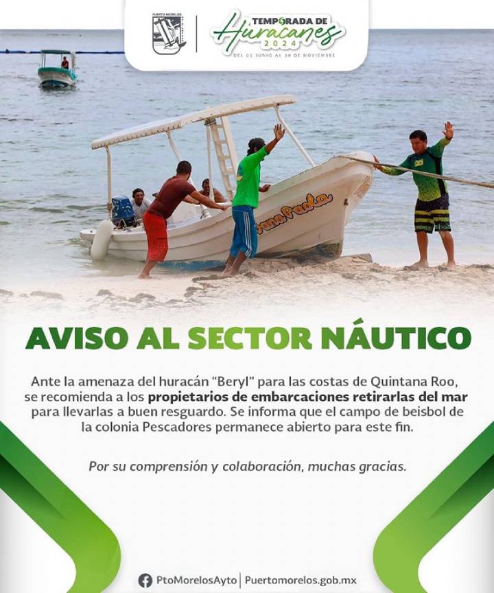 Solicitan a pescadores de Puerto Morelos resguardar embarcaciones