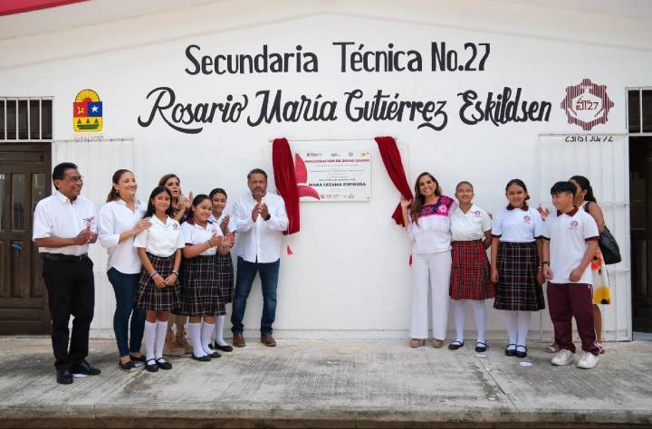 Mara Lezama inaugura nuevo domo y rehabilita cancha deportiva en la Secundaria Técnica No. 27 de Chetumal