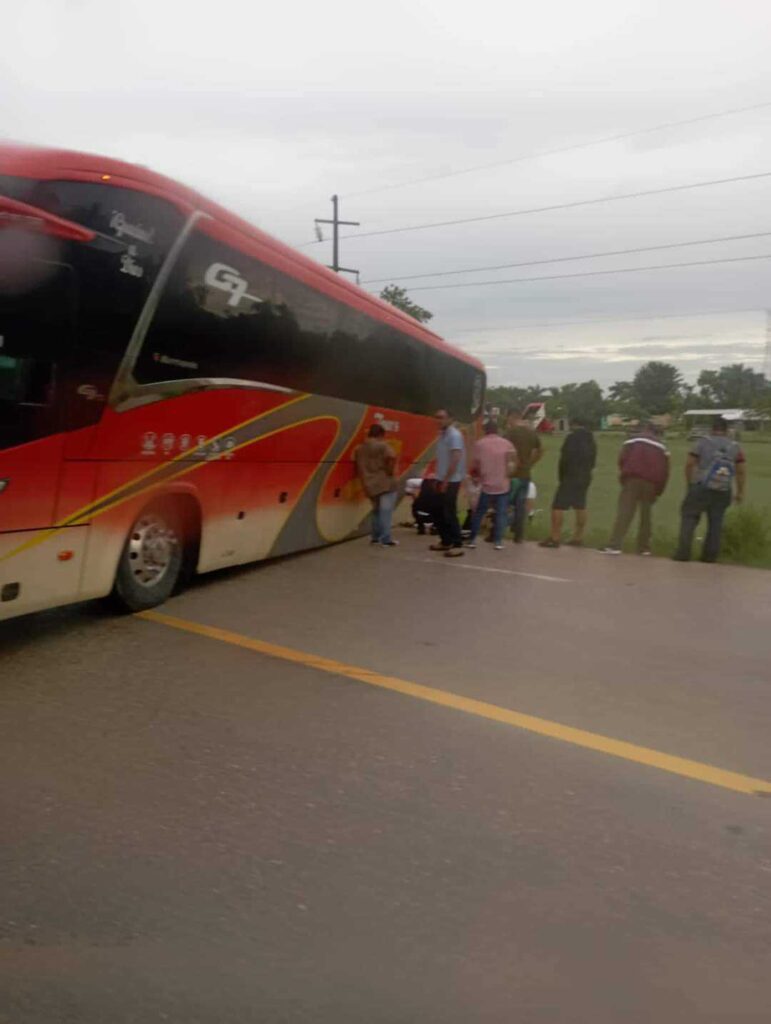 Autobús pierde el control y se desvía de la carretera Chetumal-Escárcega