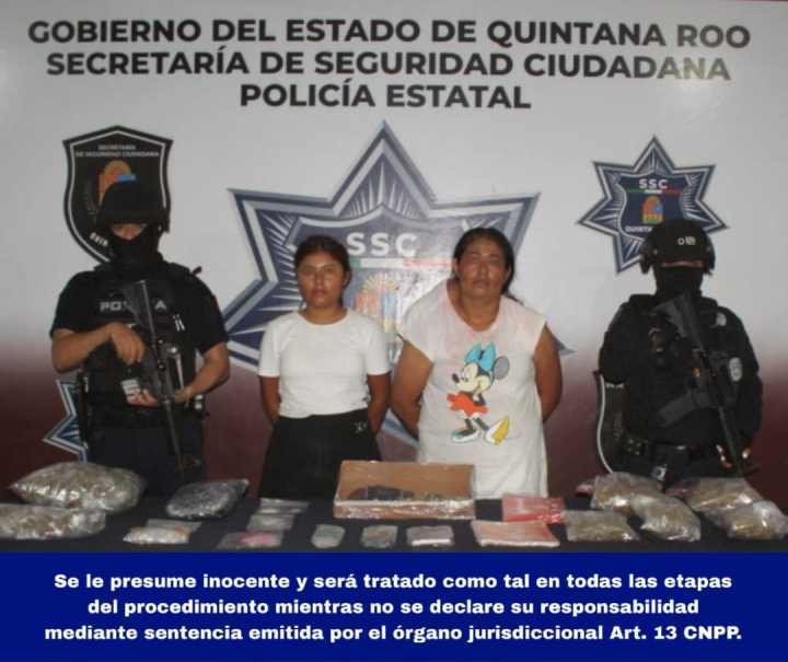 Capturadas Dos Mujeres Armadas con Drogas en la Región 235 de Cancún