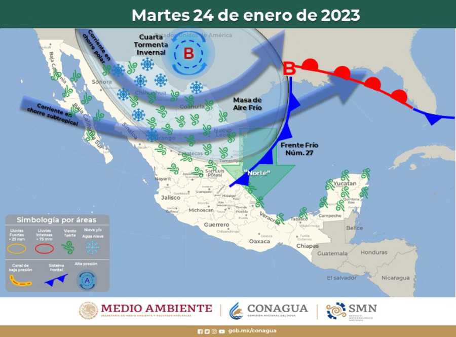 imagen de una alerta de lluvias y chubascos en la península de Yucatán