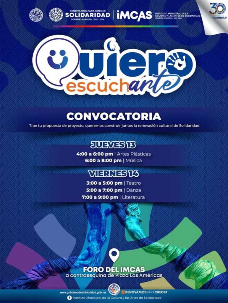 Convocatoria del Gobierno Municipal de Solidaridad busca colaboración de artistas para la creación de agenda cultural por el 30 aniversario de la ciudad