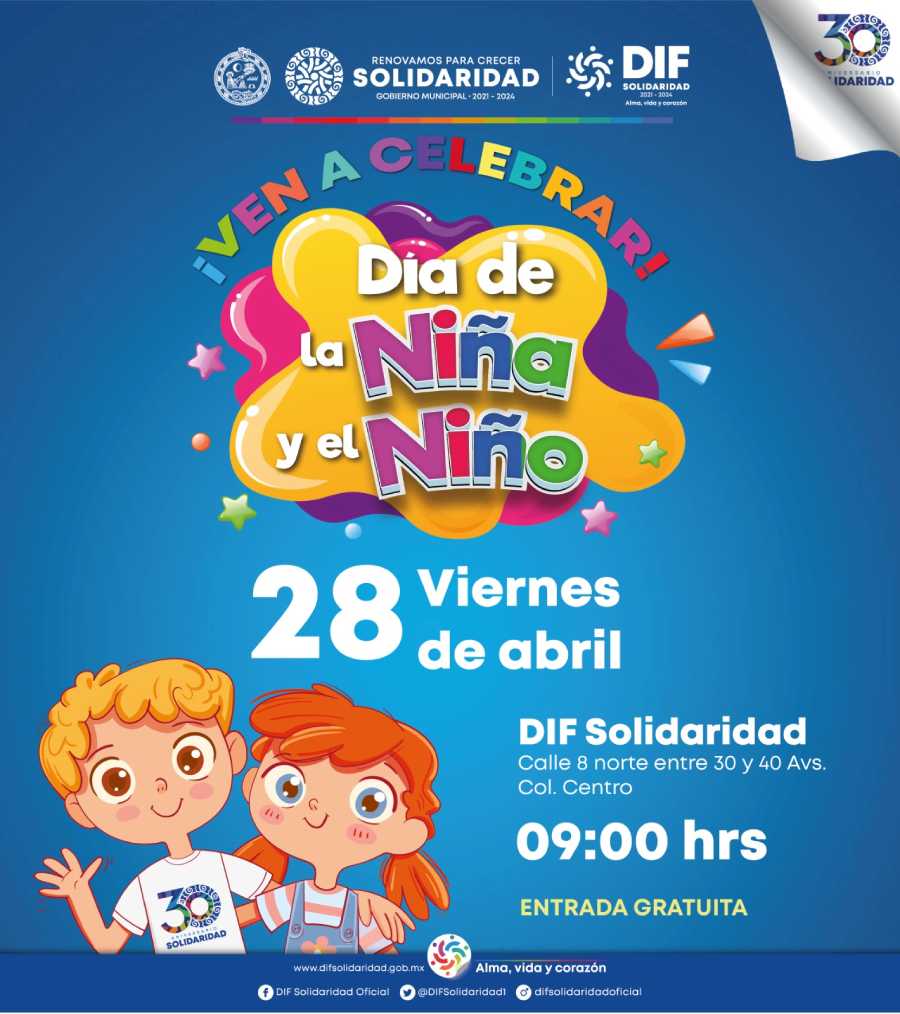 DIF Solidaridad invita a un evento gratuito para celebrar el Día de la Niña y el Niño en Playa del Carmen