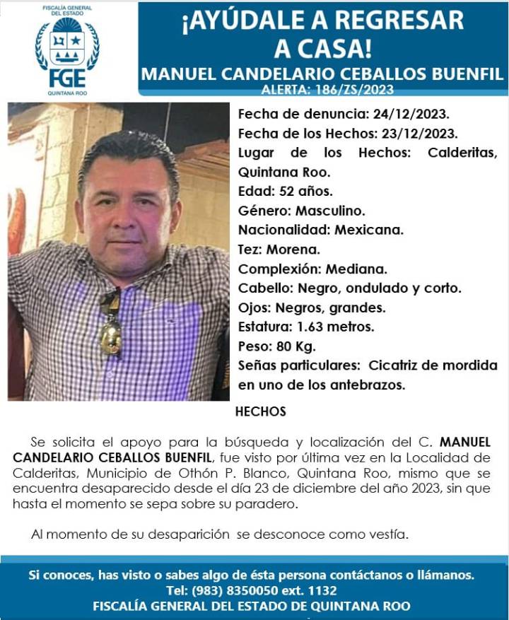 Desesperada Búsqueda de Residente Extraviado en Calderitas, Othón P. Blanco