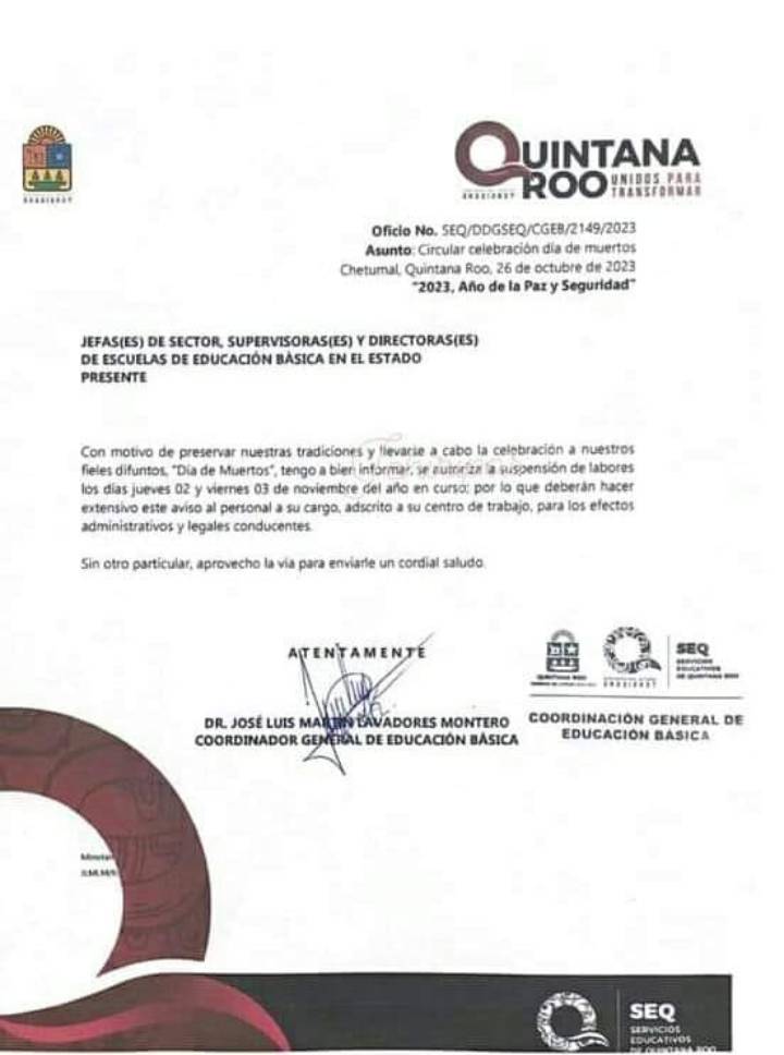 Extendido Receso Escolar de Cuatro Días en Quintana Roo por el Día de Muertos
