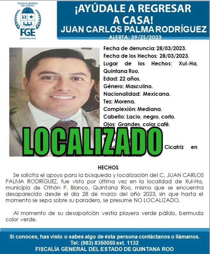 Fiscalía de Quintana Roo localiza a joven desaparecido en Xul-Há en buen estado de salud