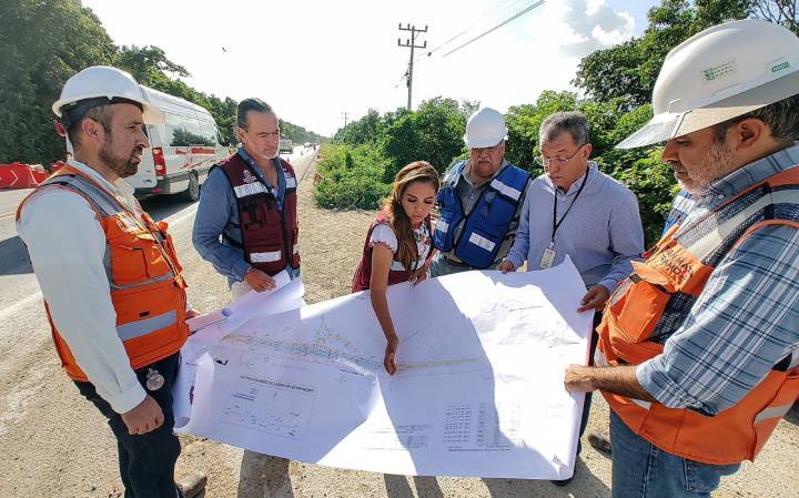 Mara Lezama supervisa el inicio de la construcción del acceso a la estación del Tren Maya en Cancún