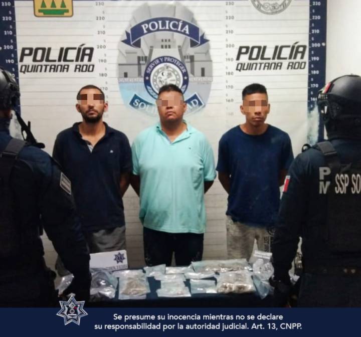 Tres Detenidos con Narcóticos en Solidaridad, Quintana Roo