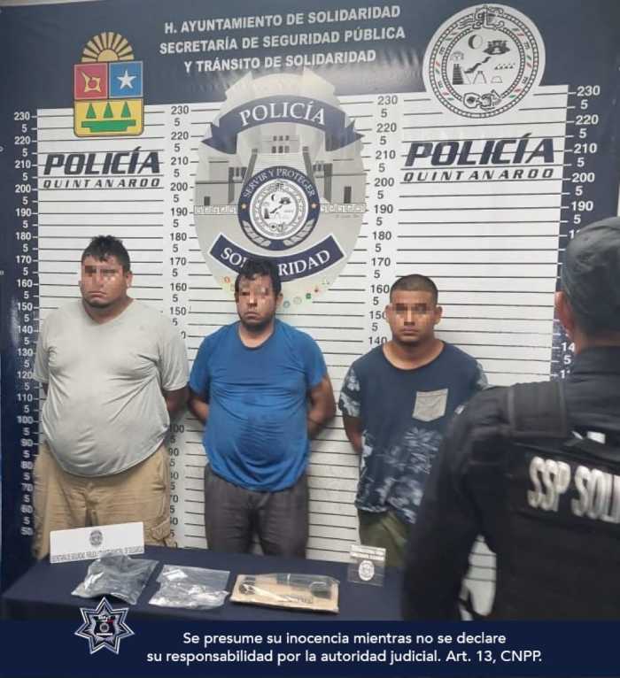 Tres sujetos fueron asegurados por policías de la Secretaría de Seguridad Pública Playa del Carmen